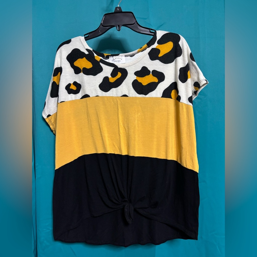 Janette Plus Leopard Print Color Block Tee